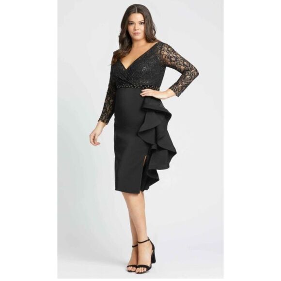 Mac Duggal NWT size 18W black long sleeve formal dress style 67545
